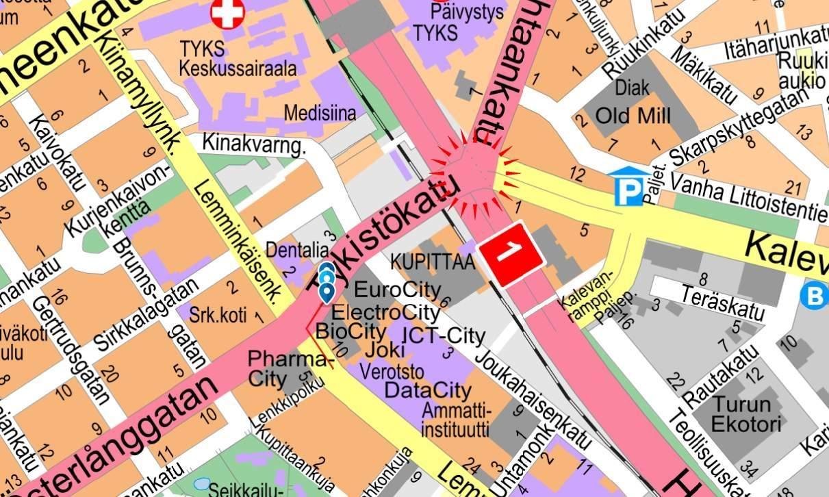 Karta med korsningen mellan Artillerigatan och Keramikfabriksgatan utmärkt.