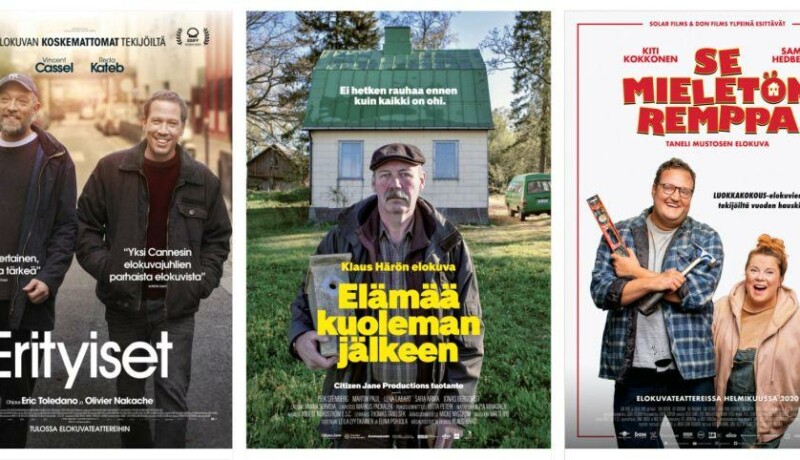 Skärmdump med reklam för tre filmer.