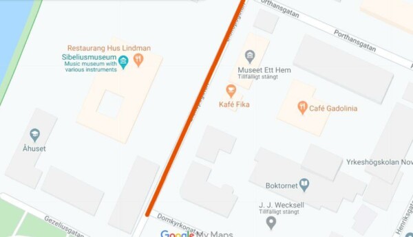 Karta med ett gatuavsnitt utmärkt.