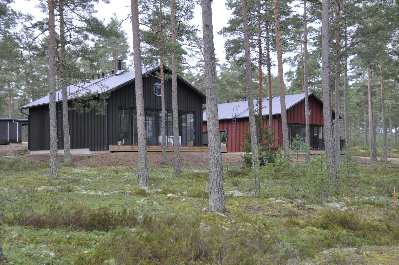 Två hus i skogen, bakom några tallar