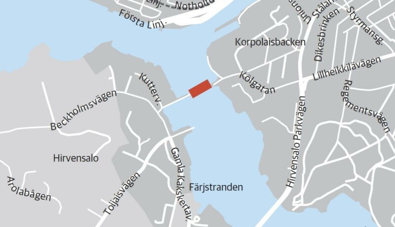 Karta över Färjstranden vid Hirvensalo
