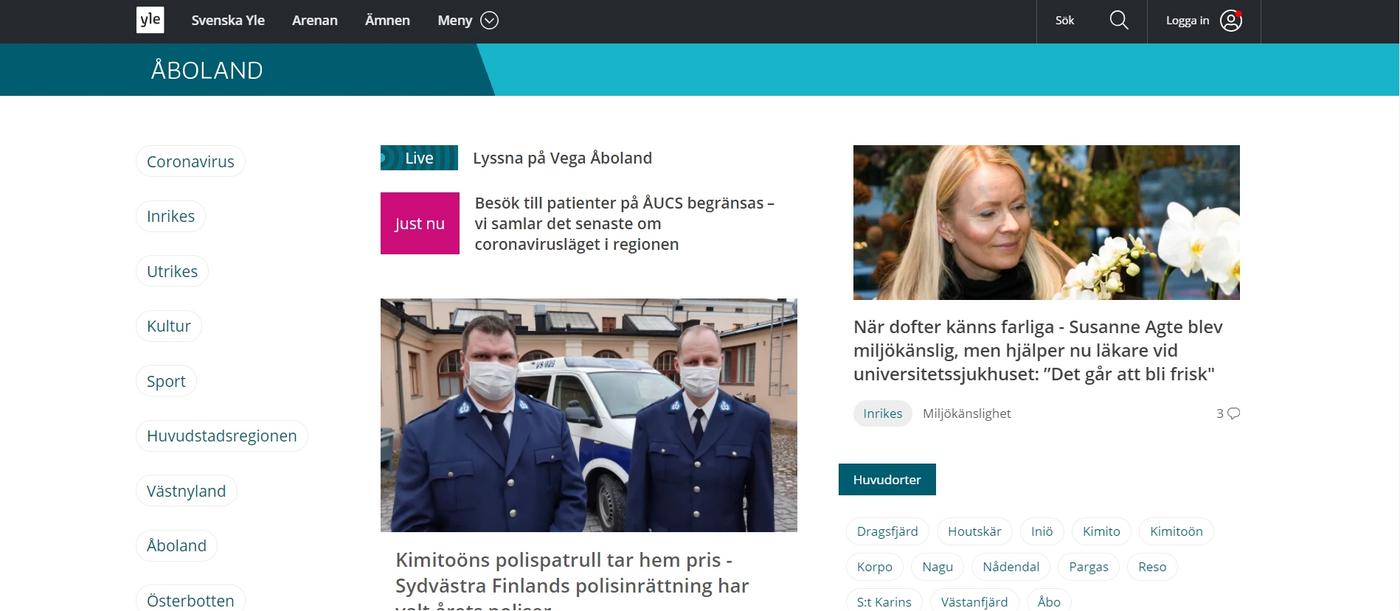 Yle Åbolands webbsida