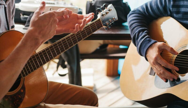 Två typer spelar gitarr