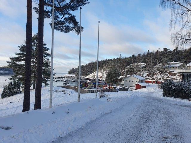 vinterbild av populär gästhamn och marina