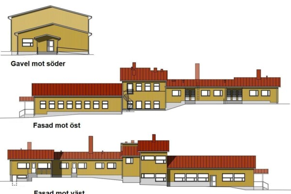 Ritning över hur Träsk skola i Houtskär kunde se ut
