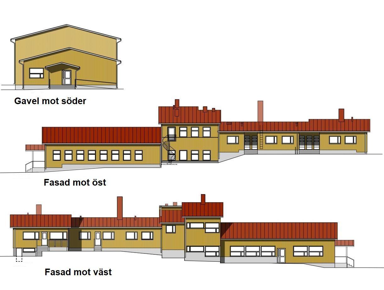Ritning över hur Träsk skola i Houtskär kunde se ut