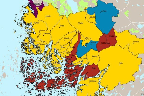Karta över Egentliga Finland .