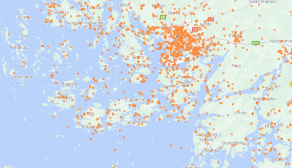 Karta över Egentliga Finland