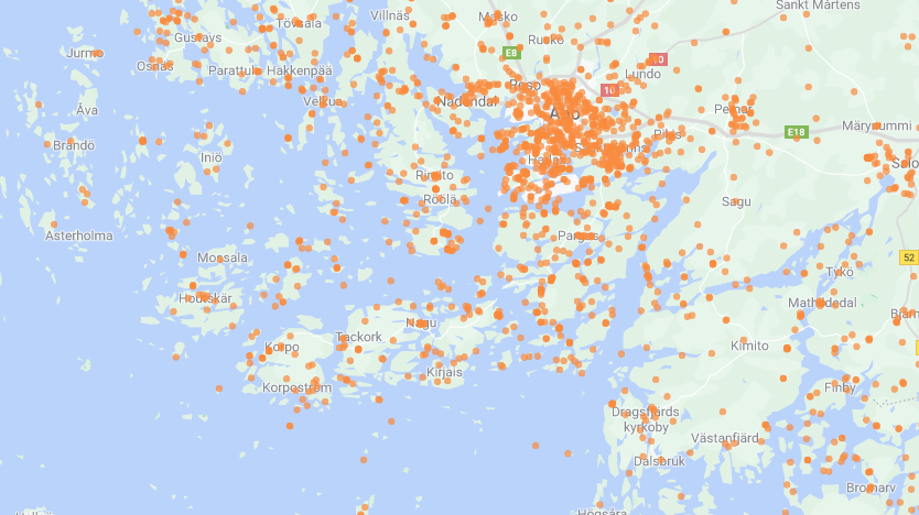 Karta över Egentliga Finland