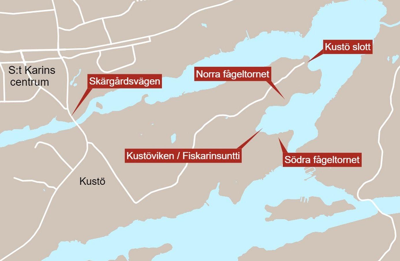 Karta över kust och fågeltorn