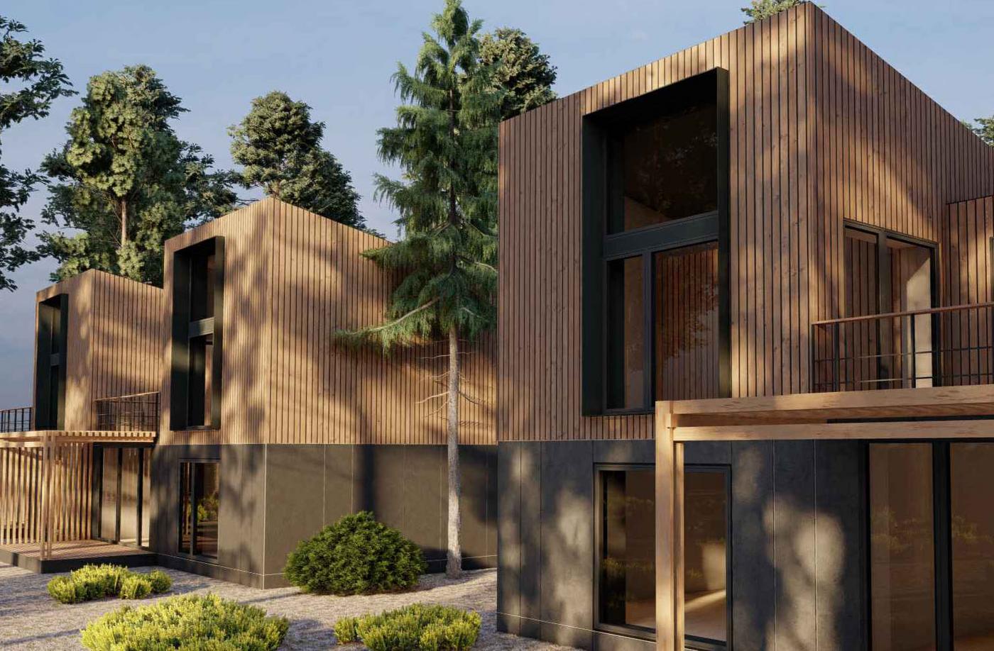 Illustration av moderna trähus