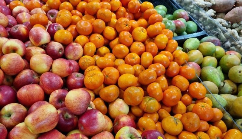 fruktdisk med äppel, mandariner, päron