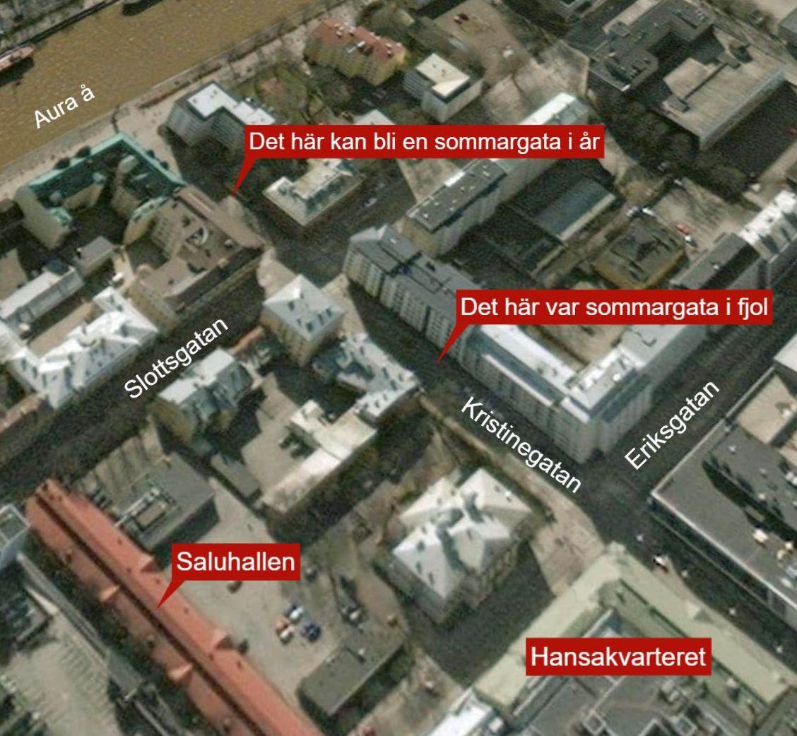 Flygbild över stadskvarter i åbo