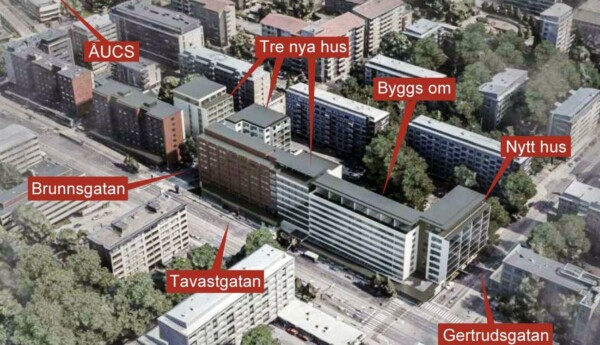 Vision av nya höghus mellan gamla hus
