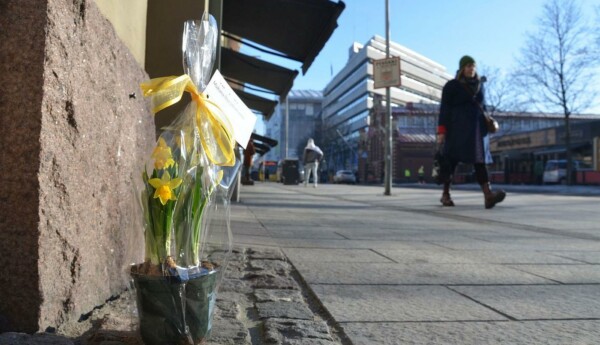 Blomma står på trappa i stadsmiljö