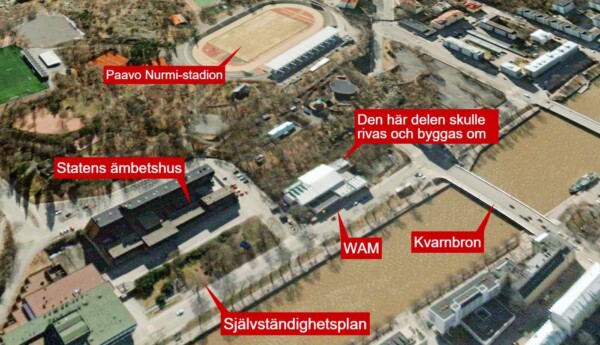 Flygbild över Aura å och Åbo stad