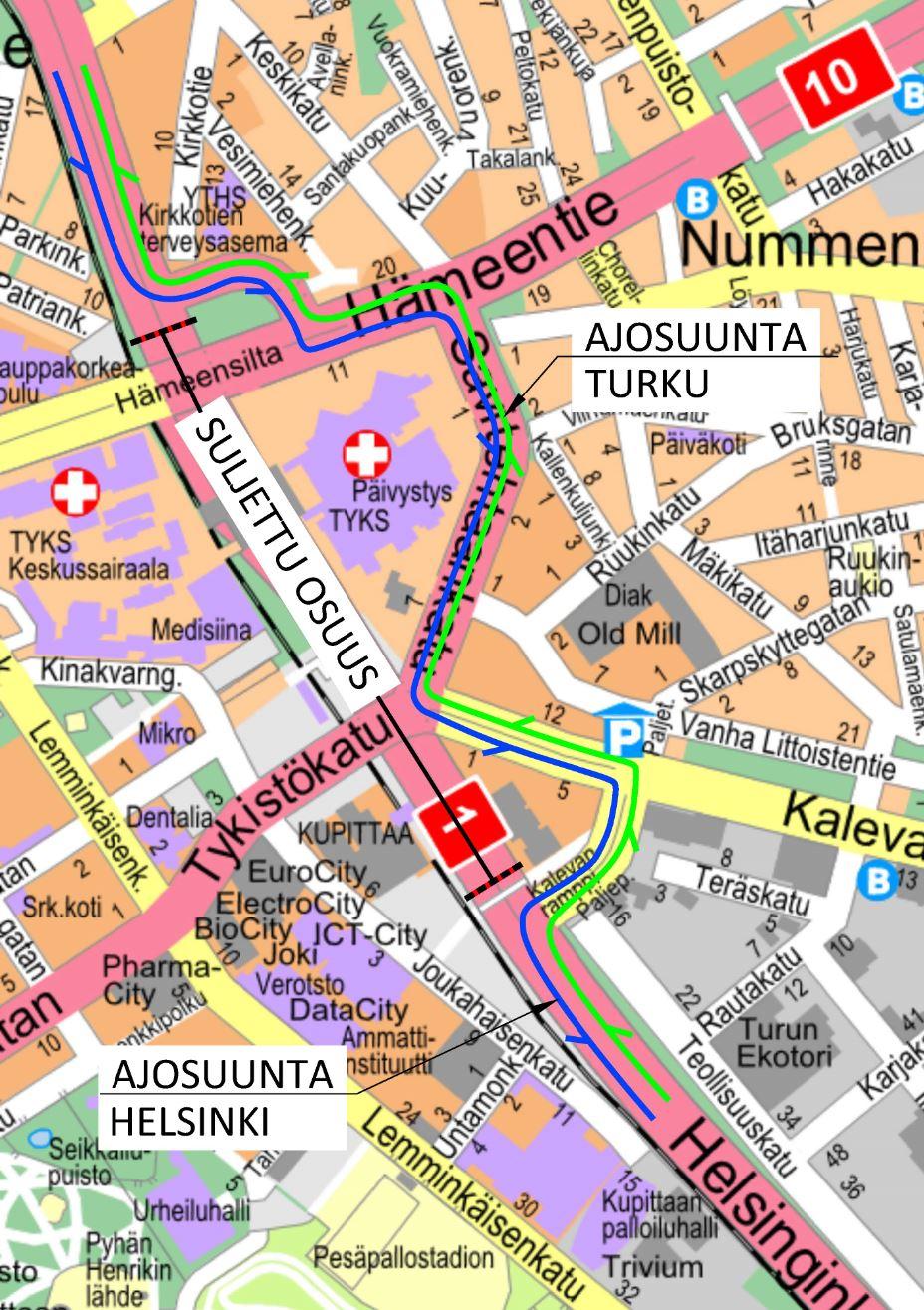 Karta över tillfällig körrutt.