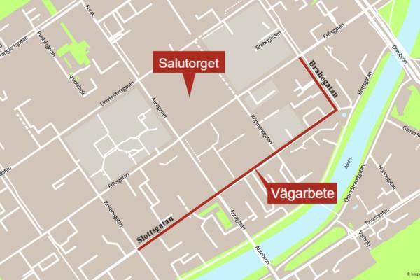 Karta med rödmarkerat vägavsnitt
