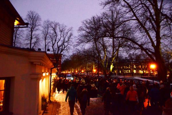 folk vid åstranden