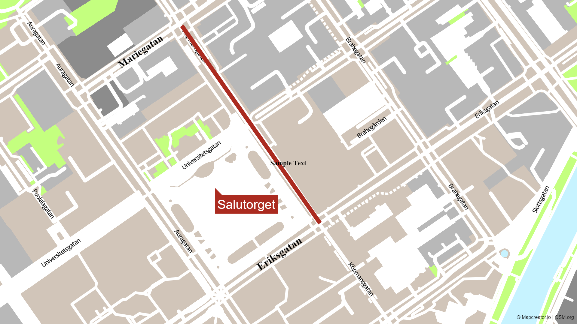 Karta med ett gatuavsnitt utmärkt