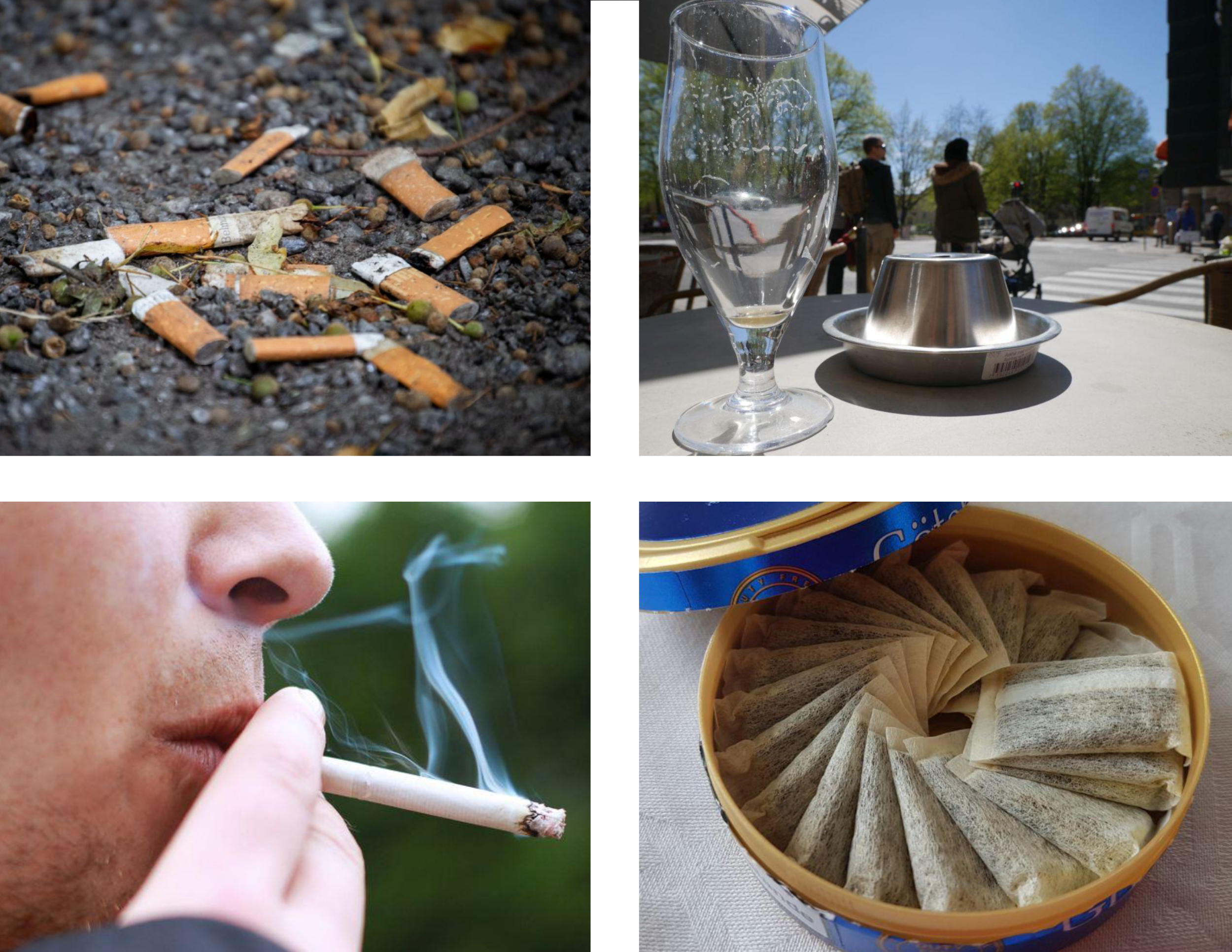 ett bildkollage med tobaksprodukter