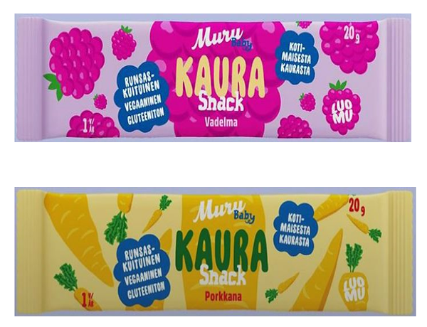 Produktbild på två havrebars i rosa och gult