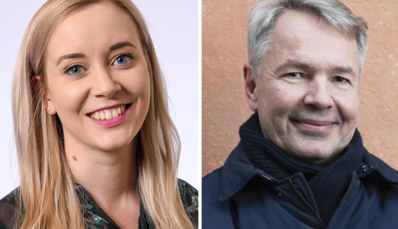 Bildpar på ljushårig kvinna och gråhårig man