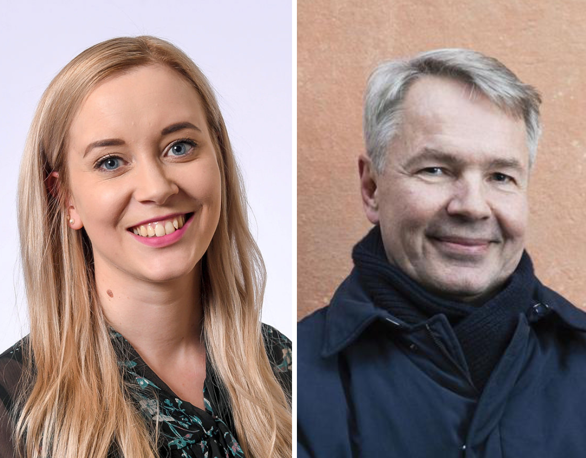 Bildpar på ljushårig kvinna och gråhårig man