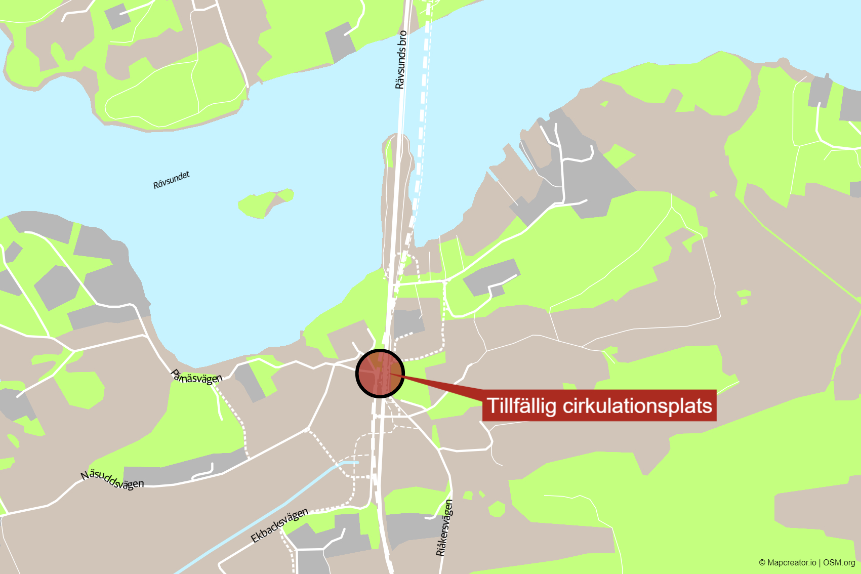 en karta över en tillfällig cirkulationsplats