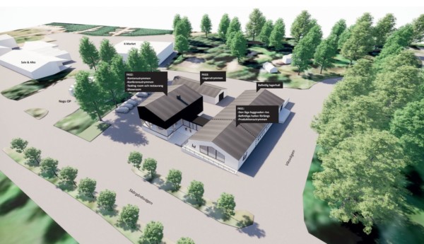 en arkitektskiss över ett tilltänkt nybygge i Nagu
