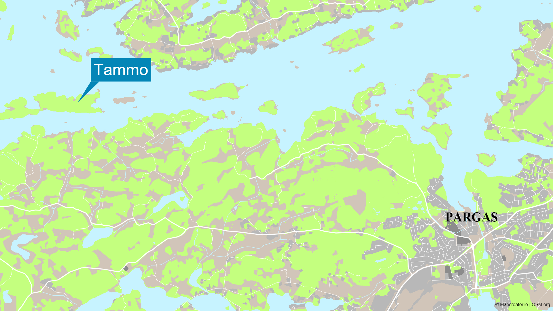 Karta över pargas. Ön Tammo utmärkt
