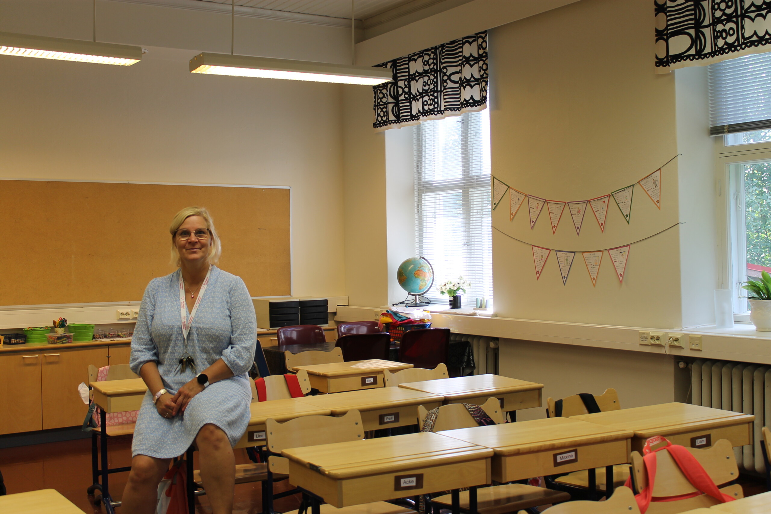 Katarinaskolans rektor Tove von Schantz i skolans tillfälliga utrymmen i Klinkbacka skola.
