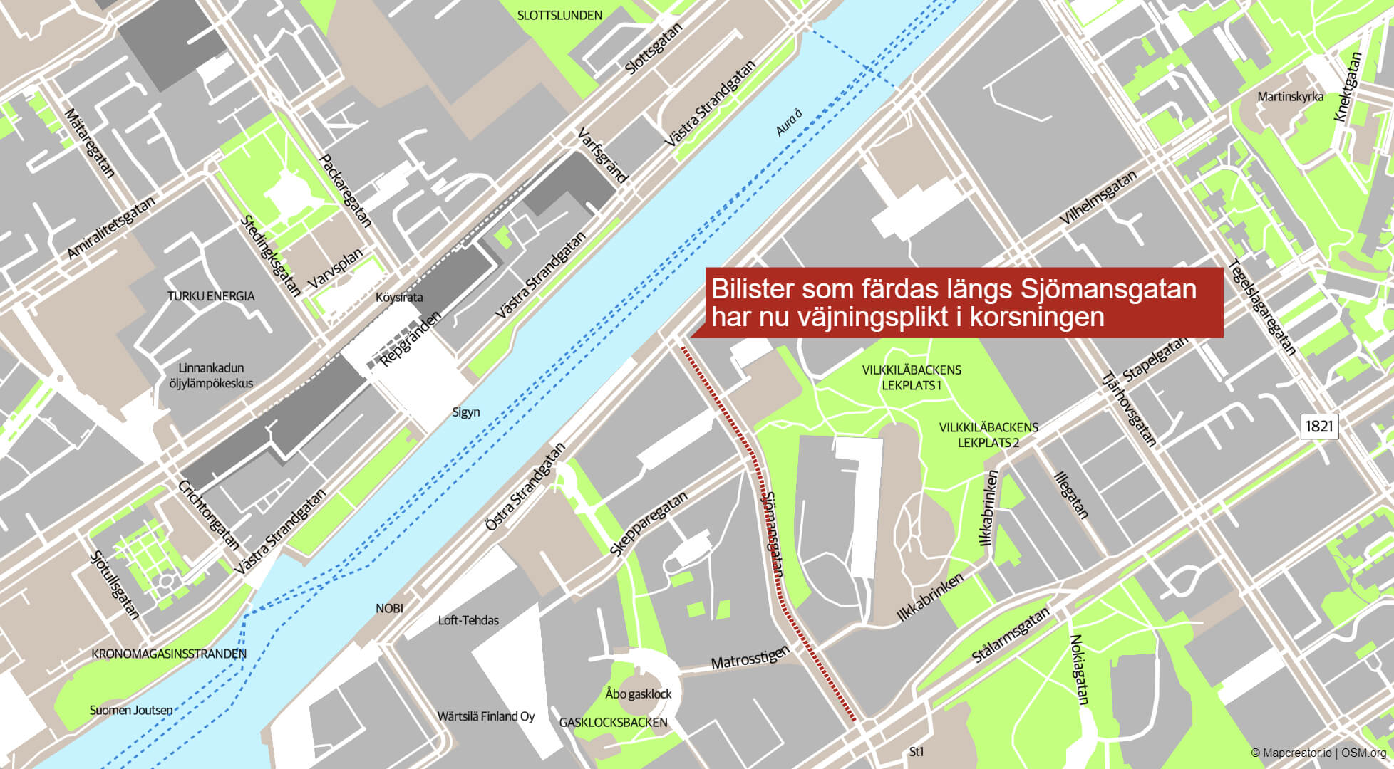 Karta över vägar i Åbo.