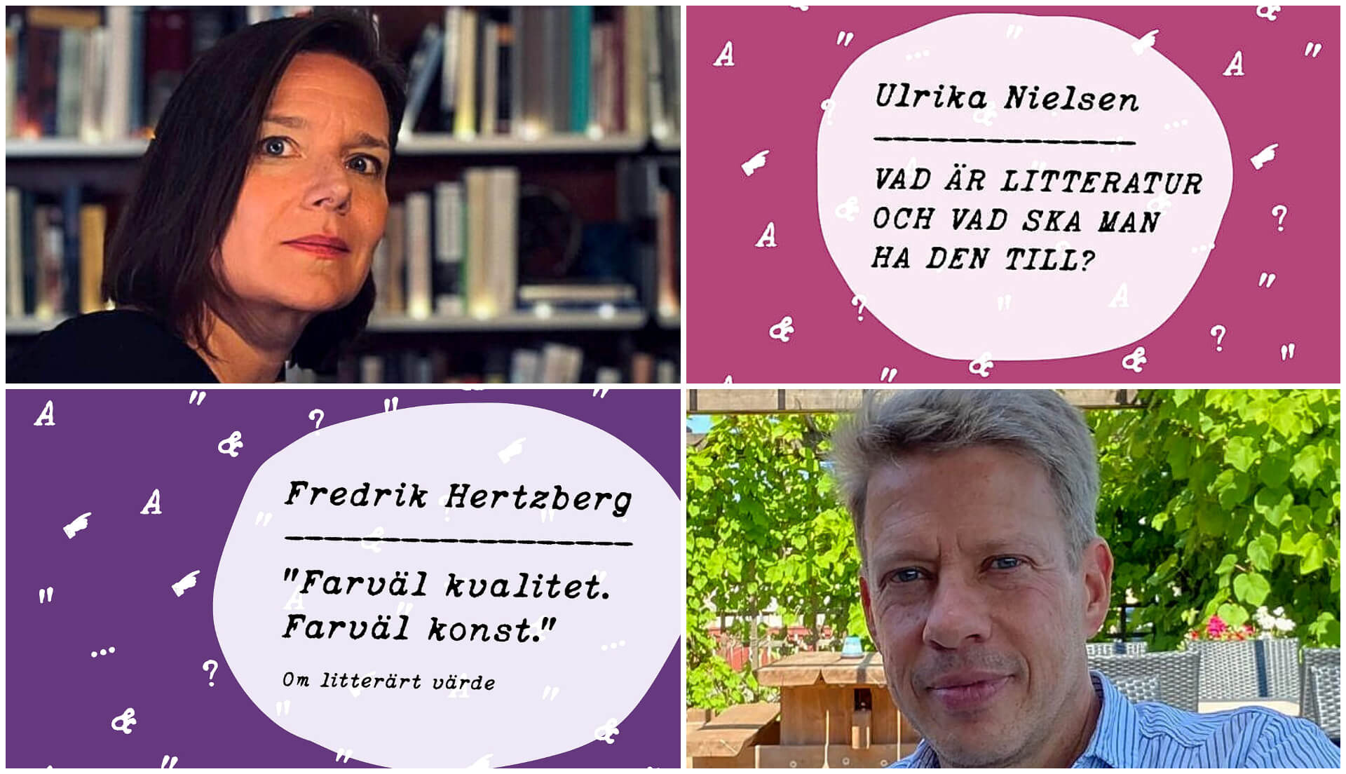ett bildkollage med en kvinna, en man och två bokpärmar