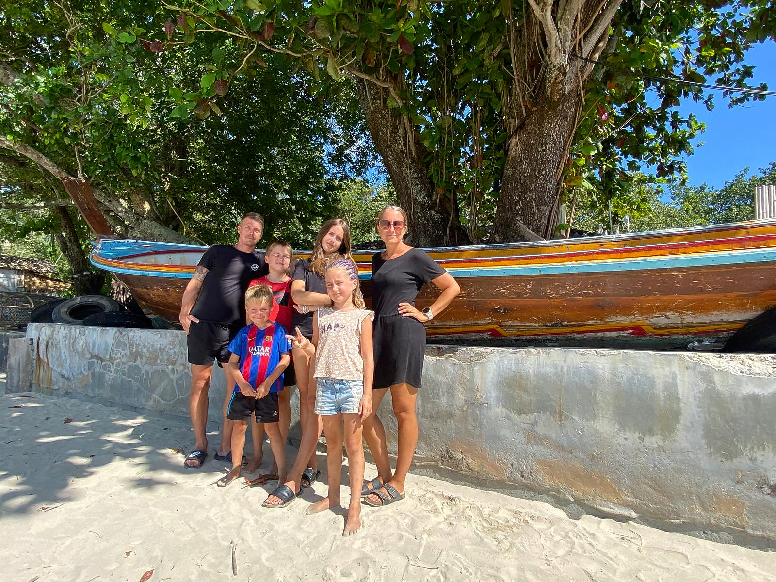 Familj på strand.