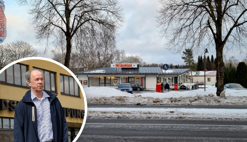 bildkollage med en snabbmatsrestaruang och en infälld man