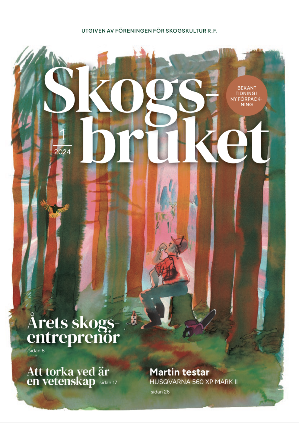 Pärmbilden till en tidning, med en målning som visar en person i skogen