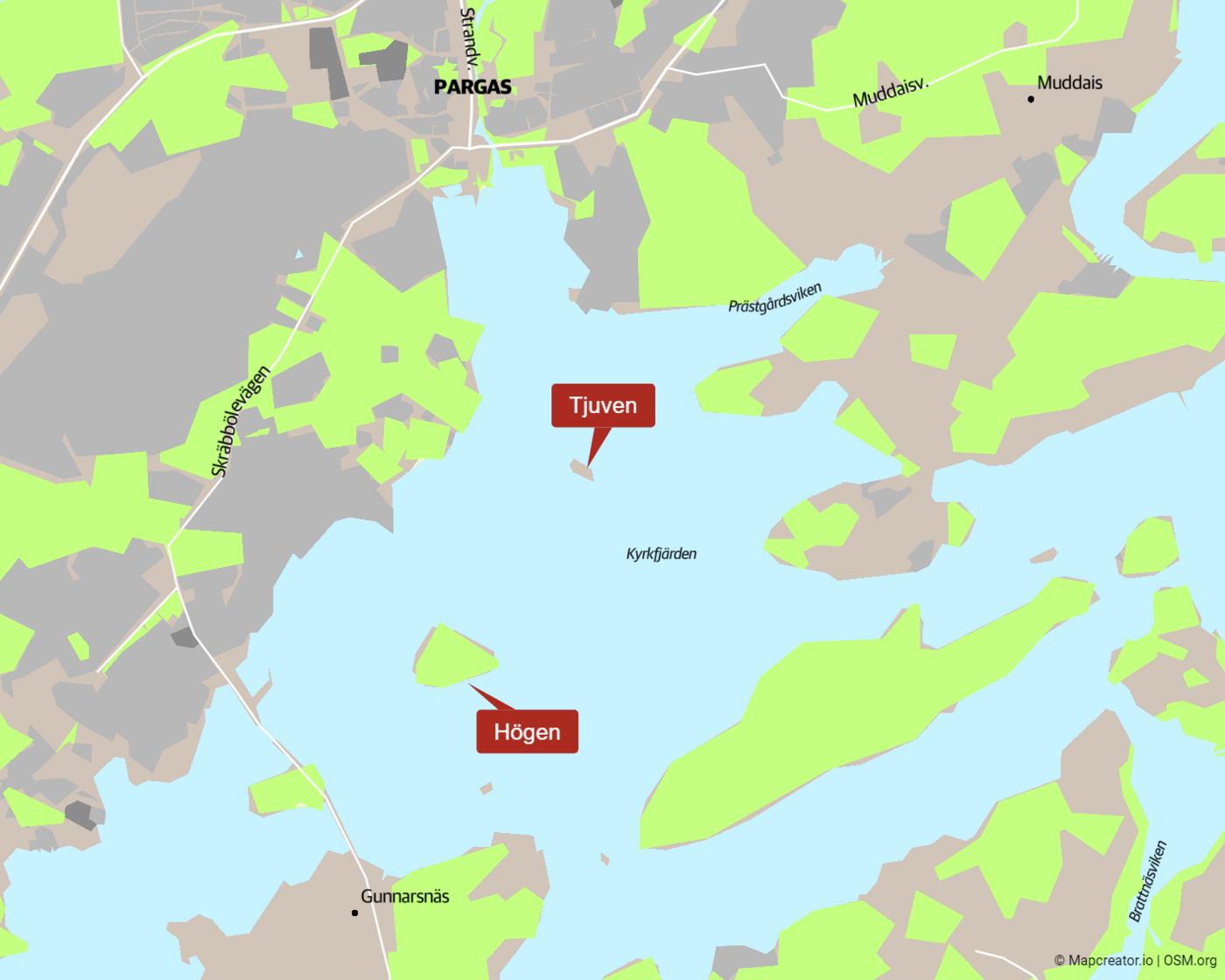 en karta över öar utanför Pargas centrum