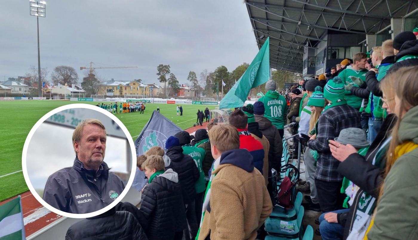 Kollage med fotbollspublik och sportchef.