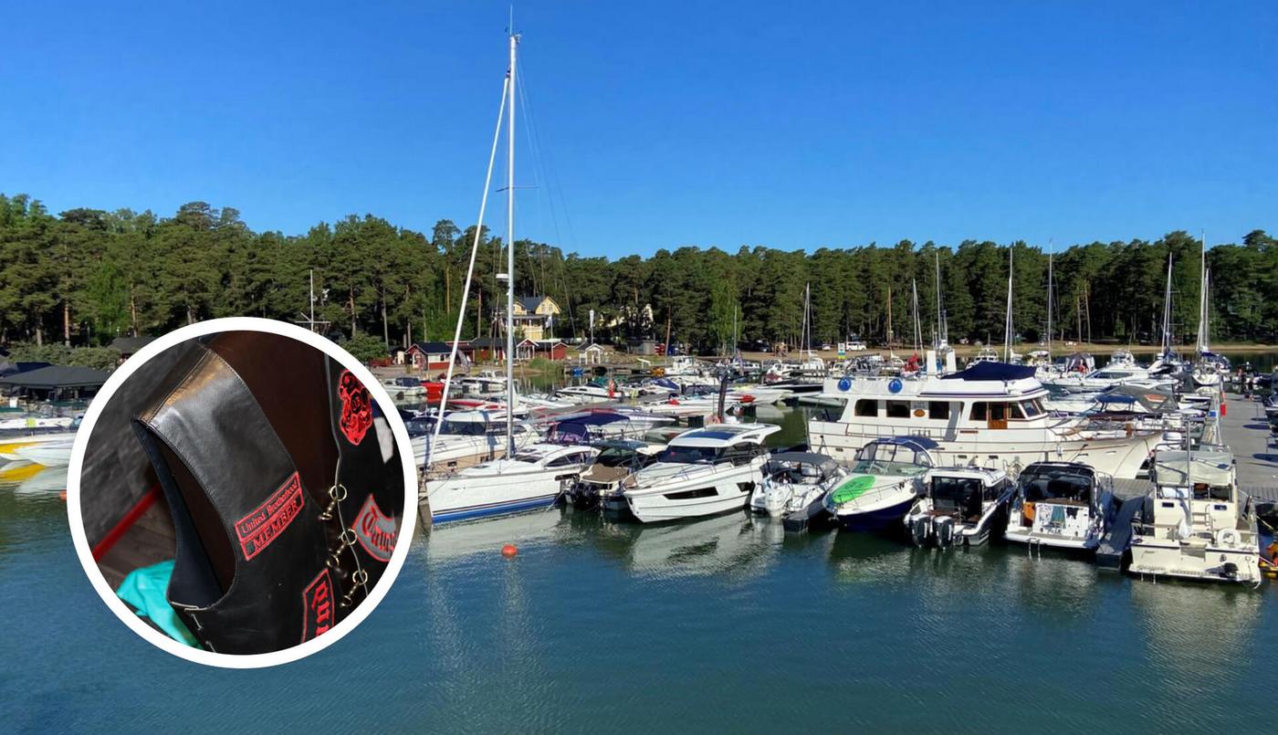 Ett bildcollage av MC-väst och en gästhamn.