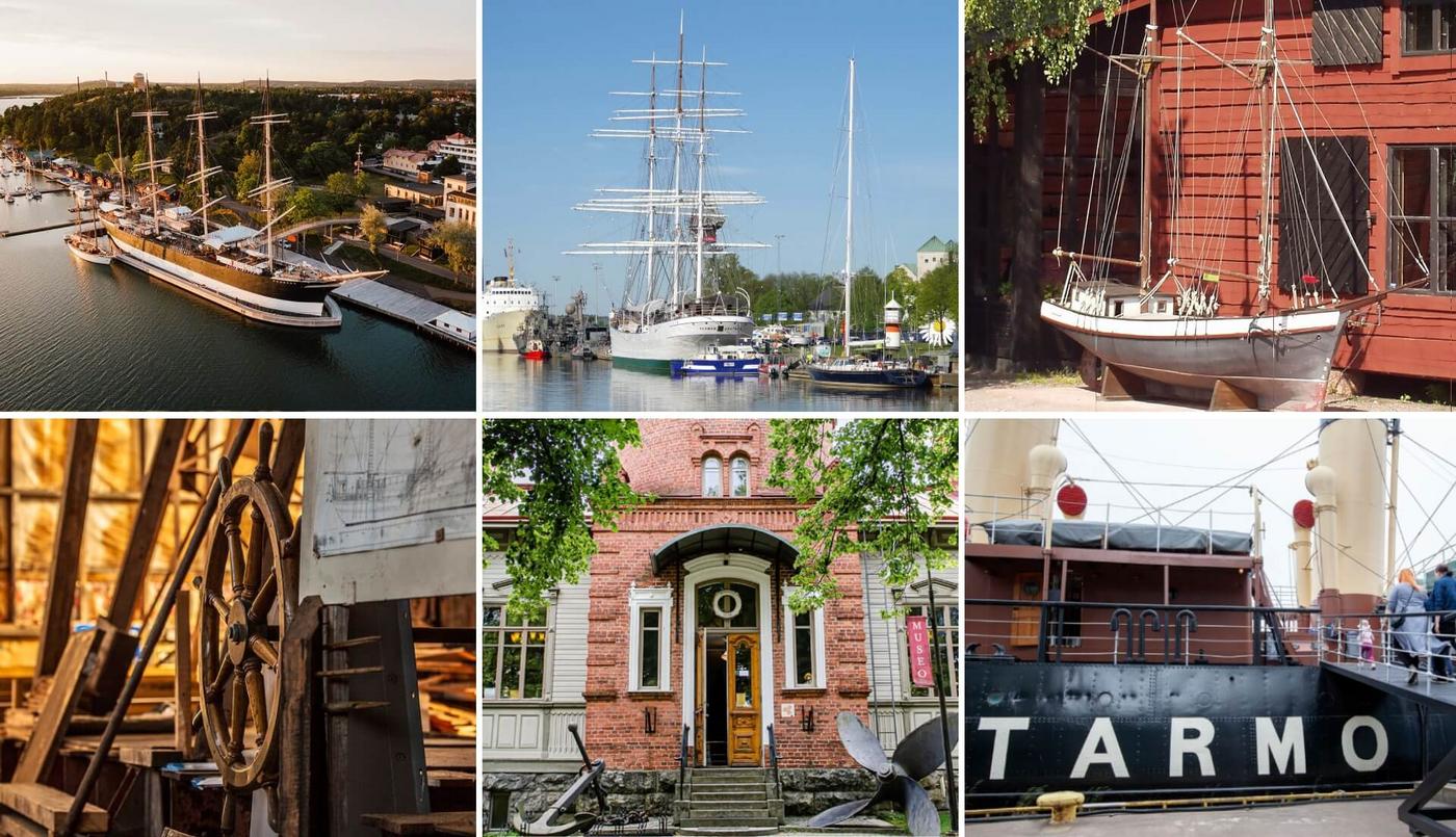 ett bildkollage på sex olika maritima motiv