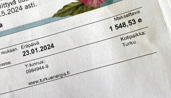 Bild på en dyr elräkning där summan är över 1500 euro.