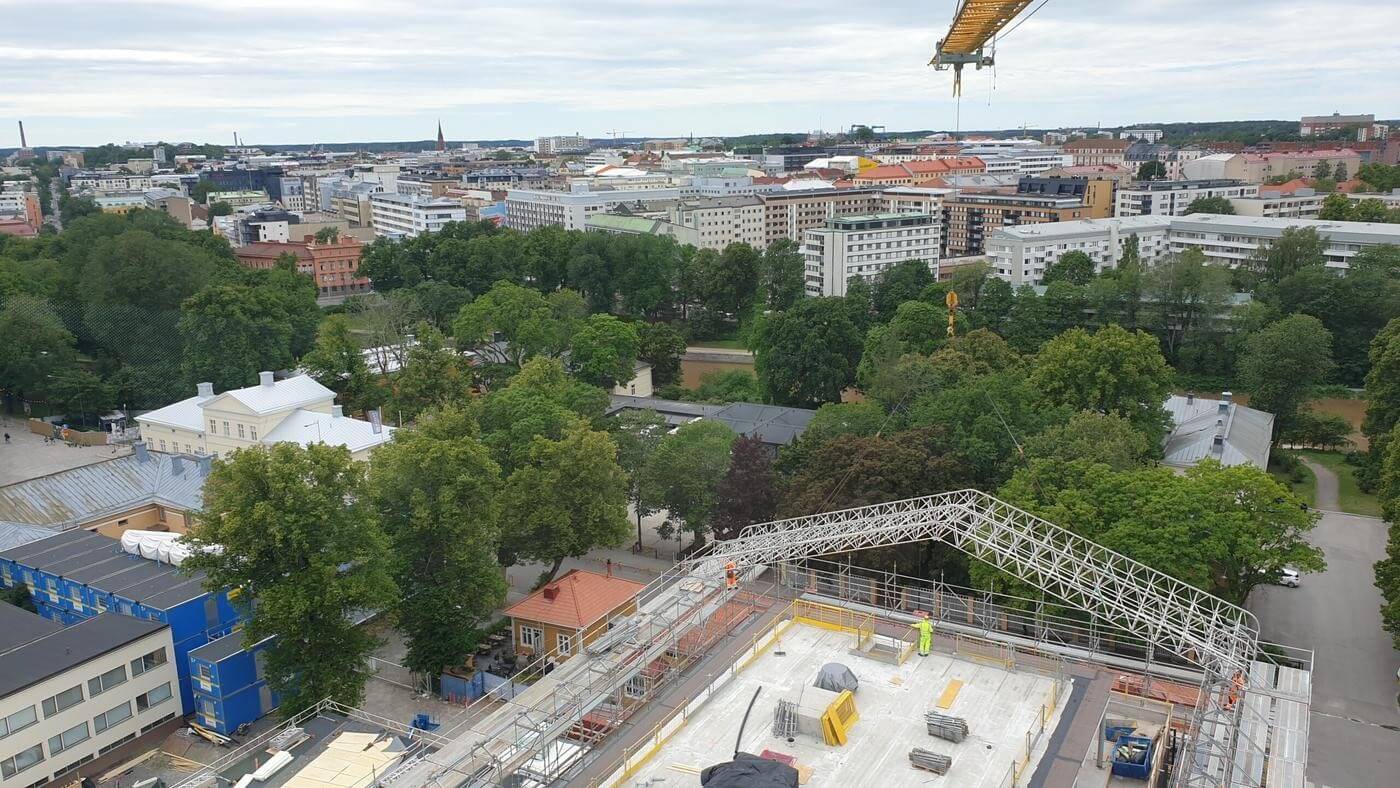 Utsikt över Åbo från lyftkranen vid Astrabygget.