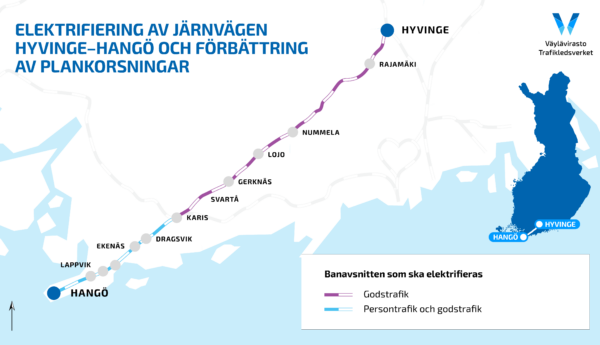 karta äver järnväg som ska elektrifieras.