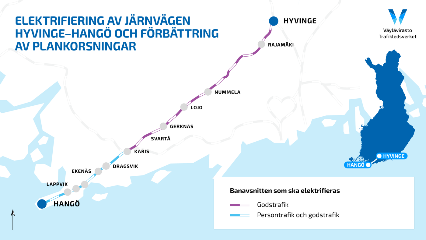 karta äver järnväg som ska elektrifieras.