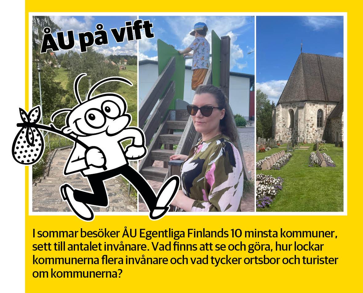 Bild på en naturtis, en kvinna med sin lilla son och en vacker medeltida kyrka i gråsten. 